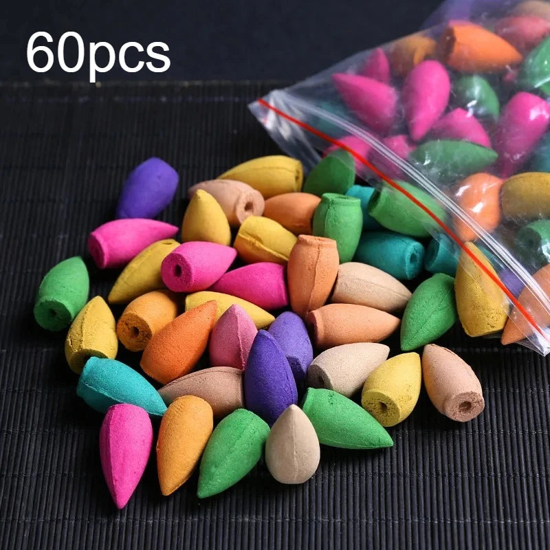 30/60/100pcs Colorful Aromatherapy Incense Cones for Waterfall Incense Burner Holder Smoke Falls for Viewing Relaxation Yoga