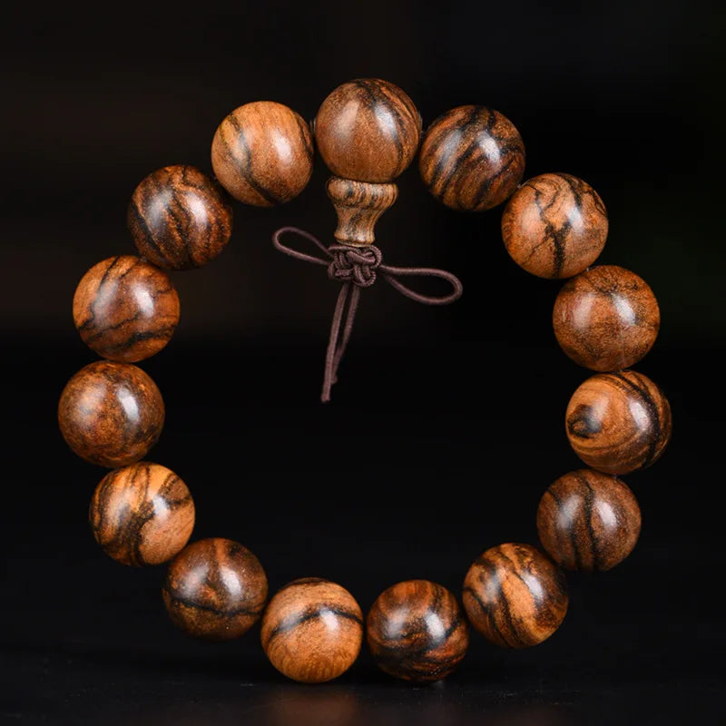 Natural Agarwood Tiger Pattern Bracelet Original Wood Beaded Prayer Beads for Men Women with Fresh Fragrance Gifts