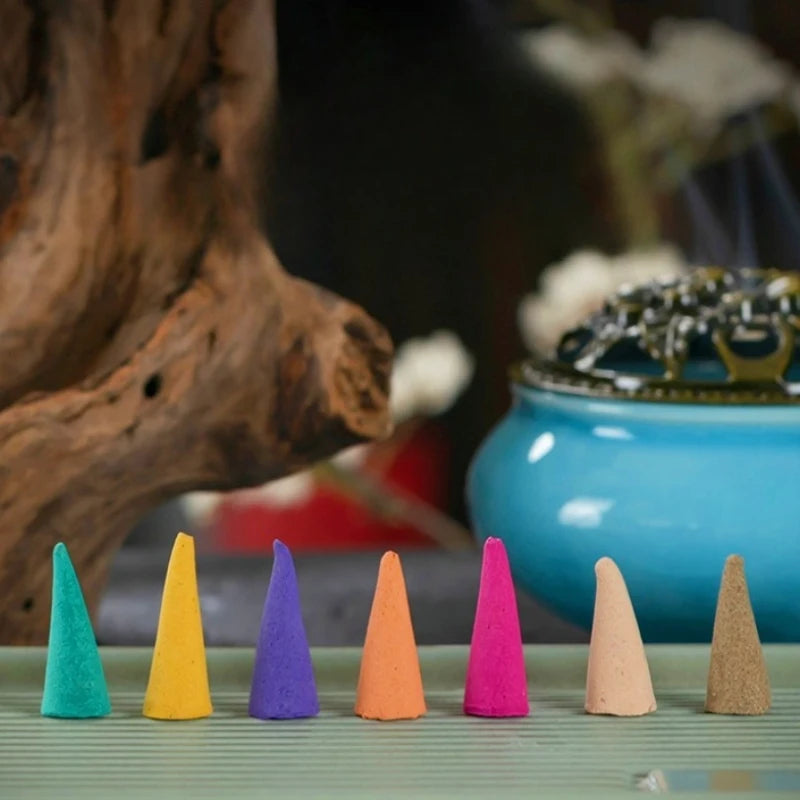 60Pcs Natural Incense Cones Mixed Flavor Backflow Insence Floral Lavender Sandalwood Yoga Meditation Tea Room Home Decorations