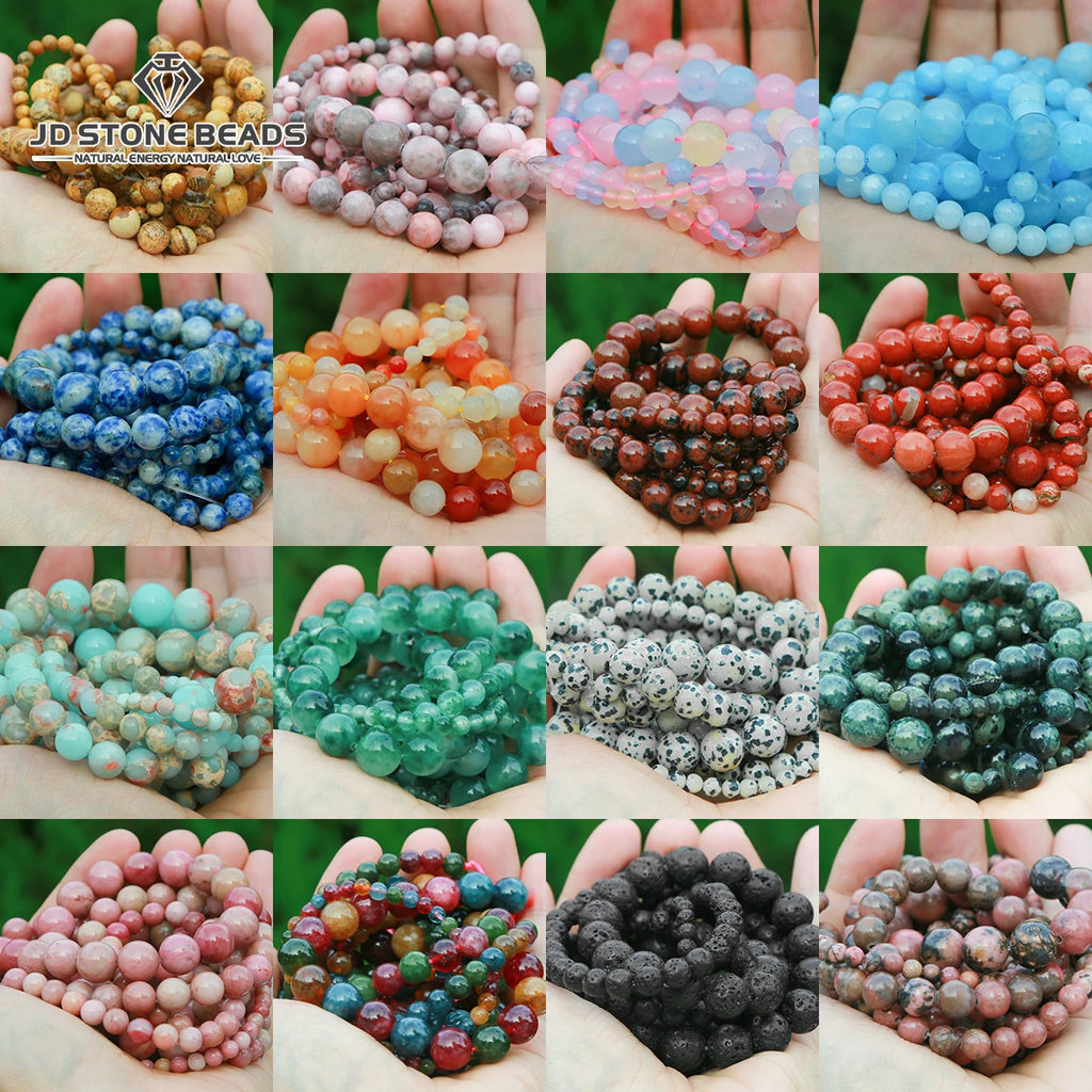 Natural Stone Beads 4 6 8 10mm Tourmaline Jade Jaspers Round Loose Spacer For Jewelry Making DIY Bracelet Necklace Accessories