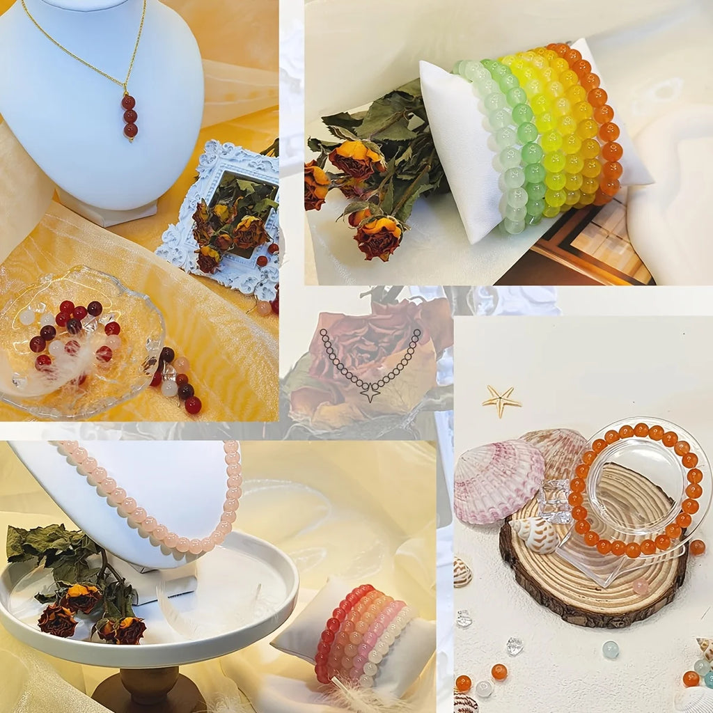 Beading Kit: 500+pcs 8mm Glass & Crystal Beads in 24 Colors - Perfect for DIY Jewelry, Bracelets & Necklaces-Ideal for Beginners