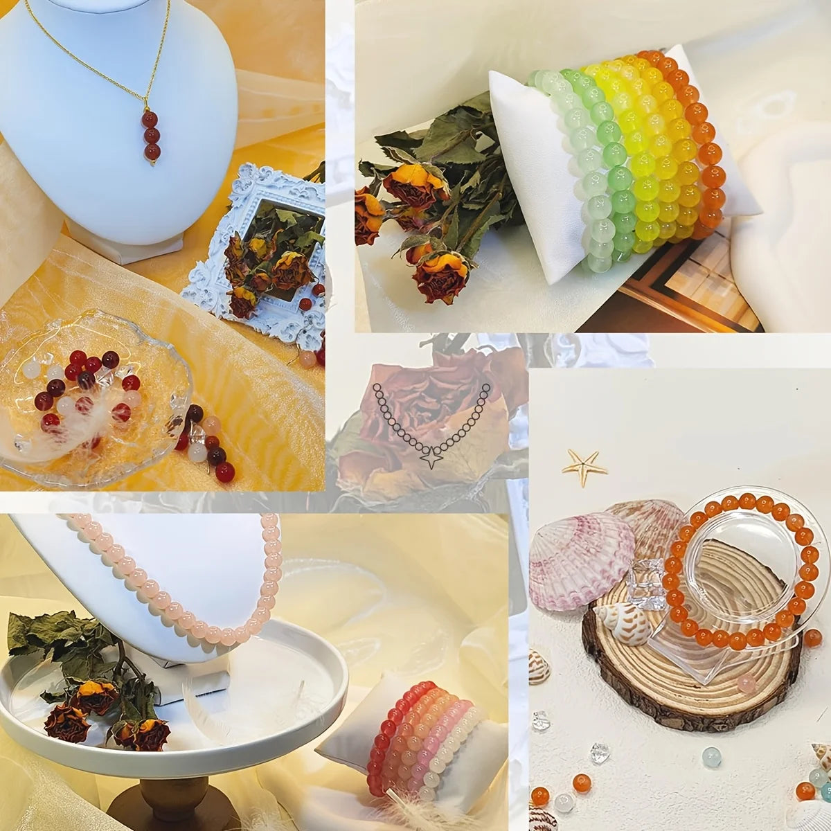 Beading Kit: 500+pcs 8mm Glass & Crystal Beads in 24 Colors - Perfect for DIY Jewelry, Bracelets & Necklaces-Ideal for Beginners