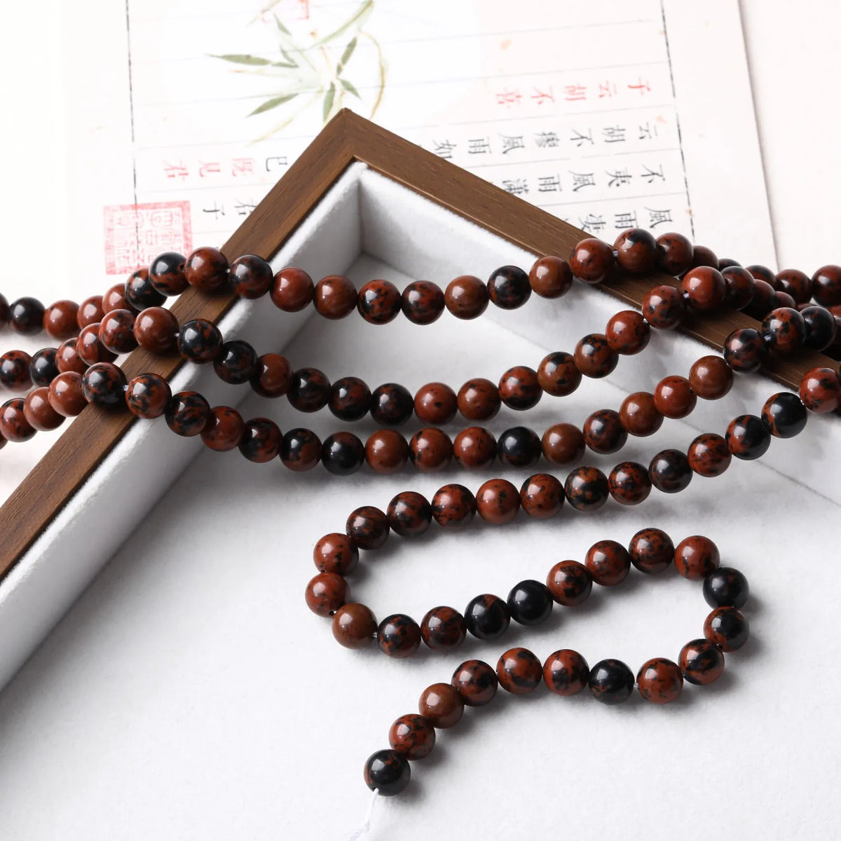 Natural Stone Mahogany Obsidian Beads Round Golden Swan Bead for Jewelry Making DIY Bracelet Necklace Accessories 4/6/8/10mm
