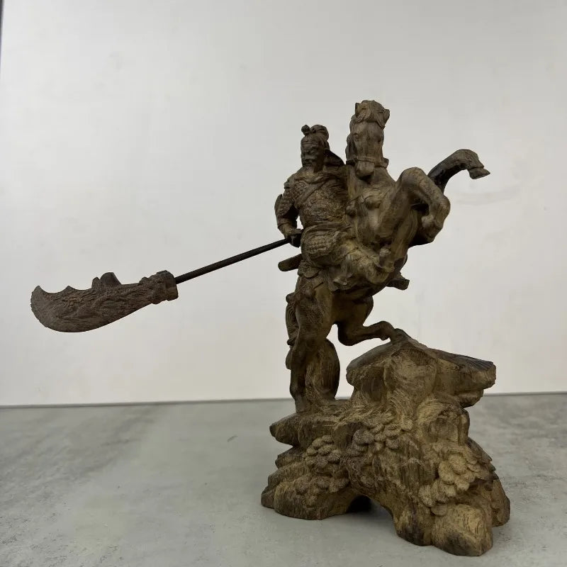 Hand-Carved Agarwood Guan Gong Statue - 7.5"x4.1" Wealth God Sculpture, Home Decor, Blessing & Business Opening Gift