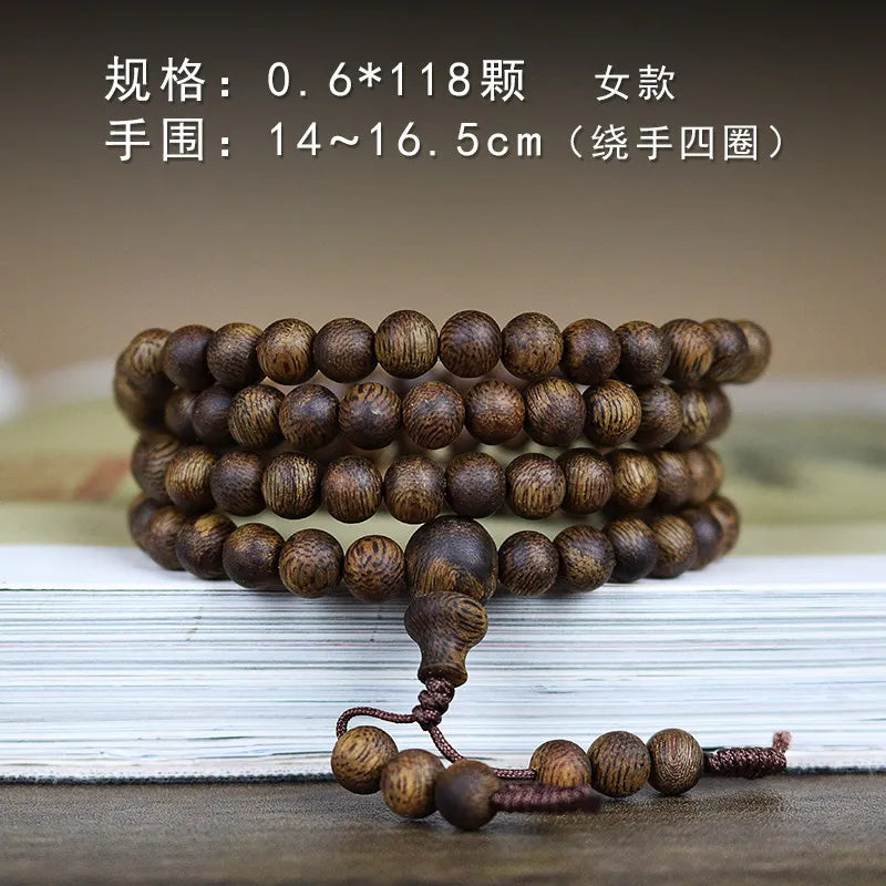 Authentic Natural Agarwood Vietnam Nha Trang White Kyara 90% Submerged 108 Beads Prayer Bracelet for Men and Women Gifts