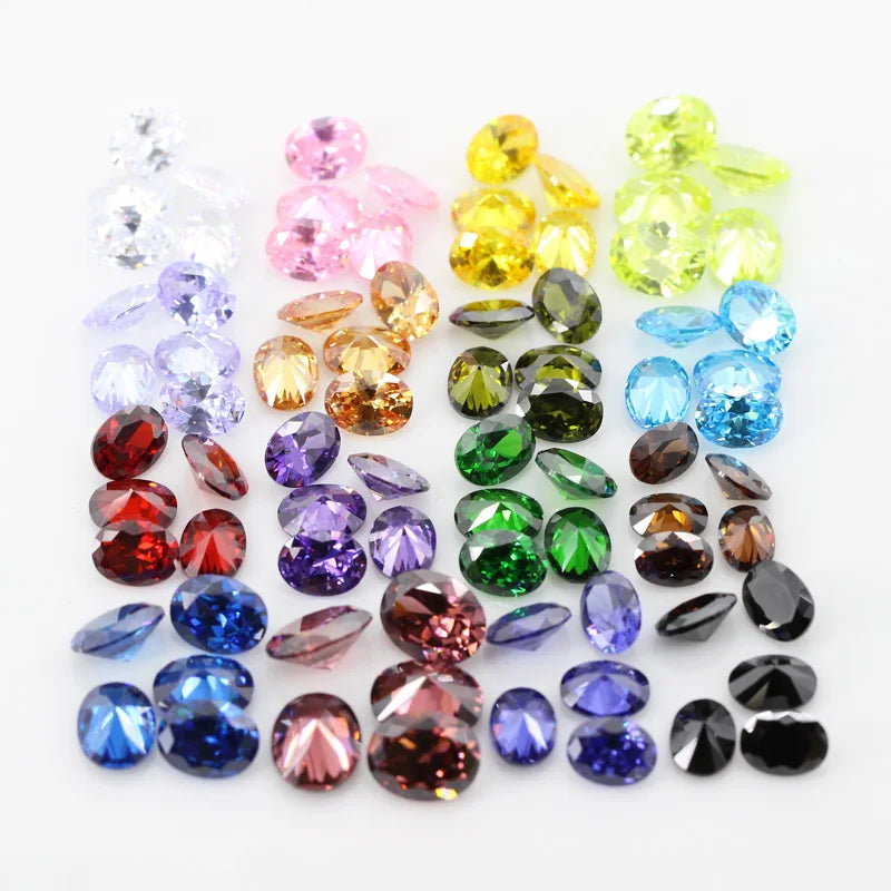 5A CZ Oval Shape Size 2x3mm~13x18mm Synthetic Gems Cubic Zirconia For Jewelry, White Garnet Black Golden Yellow Amethyst