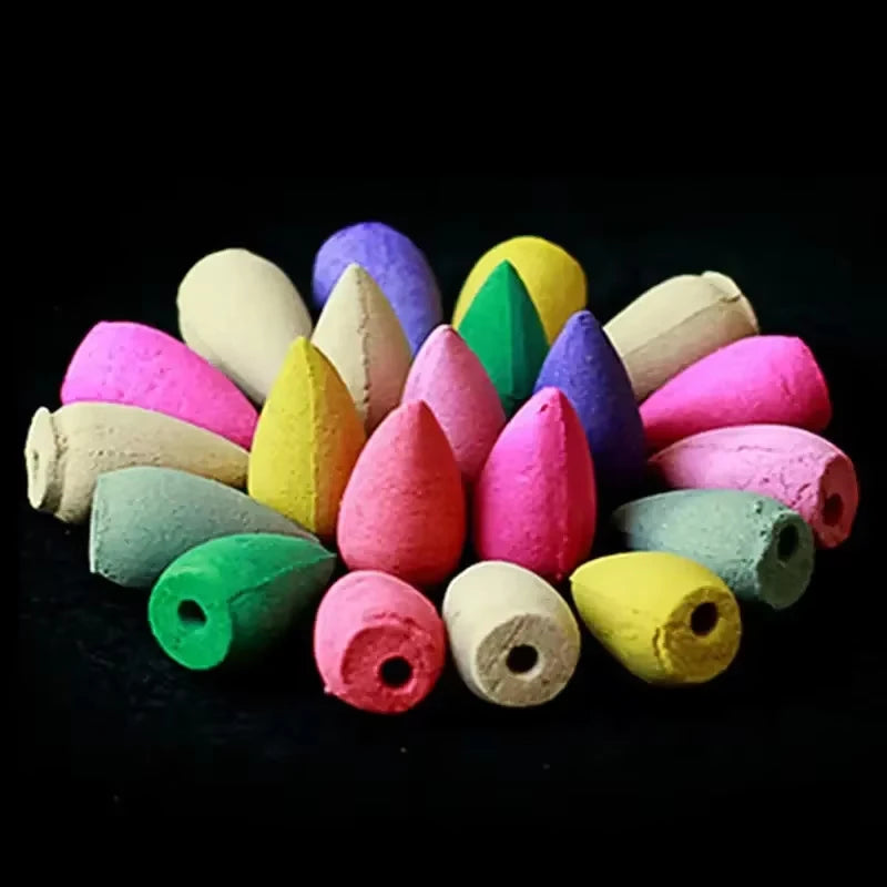 60pcs Backflow Incense Cones for Waterfall Mixed Natural Scents Waterfall Incense Burner Holder Gift Ideal for Yoga Aromatherapy