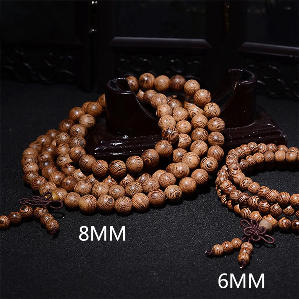 6/8mm Natural Sandalwood Bracelet Men Buddhist Buddha Meditation Bead Bracelet For Women Prayer 108 Beads Rosary Hanging Decorat