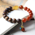 Huang Qinan agarwood bracelet paired with raw amber stones, new Chinese style, combined with Southern red agate, a dual-piece de