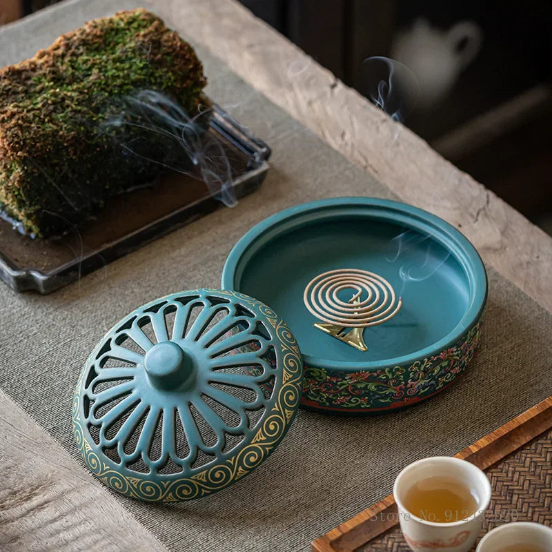 Ceramic Plate Incense Burner, Soothing Sandalwood Agarwood Wormwood, Home Indoor Living Room Decor, Incense Burner Ornament, 1Pc