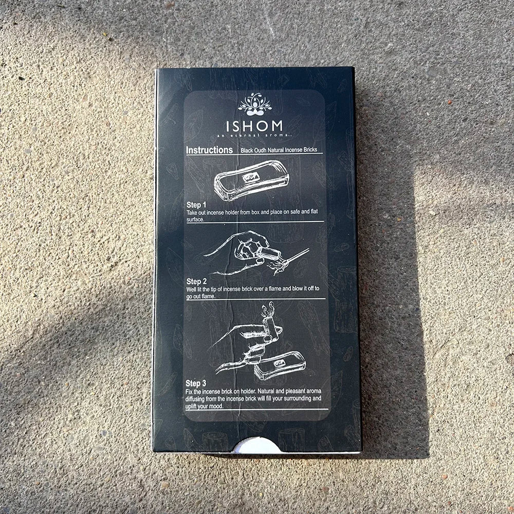 Handmade Indian Incense Bricks, BLACK OUDH & BENZOIN Natural Smudge Bricks with Base, Home Indoor Aroma Space‑Purifying Incense