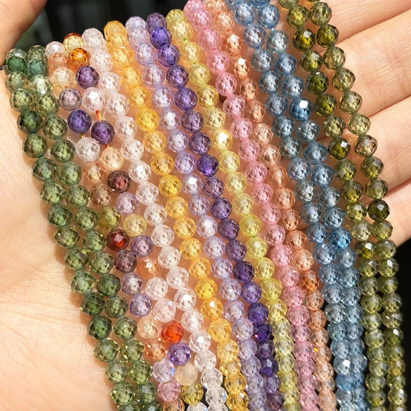 2 3 4mm Faceted Zircon Cubic Natural Stone Round Loose Beads For Making Women DIY Bracelet Necklace Jewelry Accessories Supplies