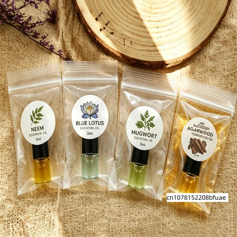 SPLYMCZEN Mini Botanical Essential Oil Collection 2ml Agarwood Neem Blue Lotus Mugwort Aromatic Oil for DIY Soap Candle Making