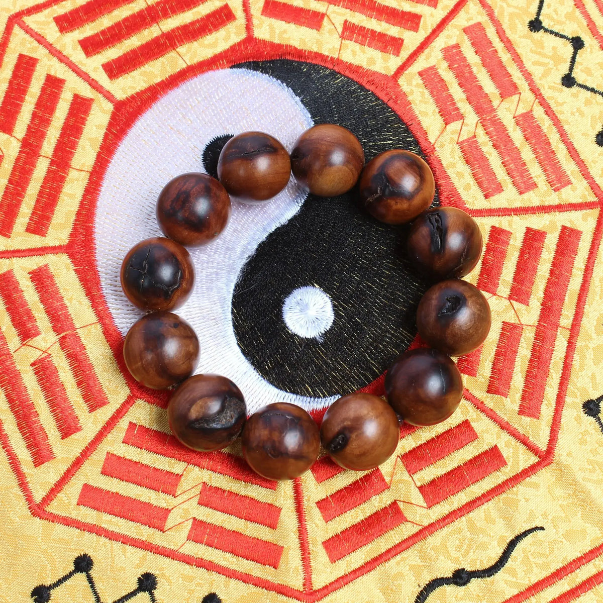 Lightning Strike Jujube Wooden Beads 12mm Round 17Pcs Handmade