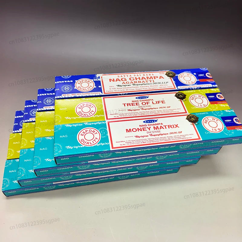 12Boxes Satya Origin100% 15g Hand-Rolled Incense Sticks, SANDAL WOOD，MONEY MATRIX，NAGCHAMPA Multiple Flavors for Yoga Meditation