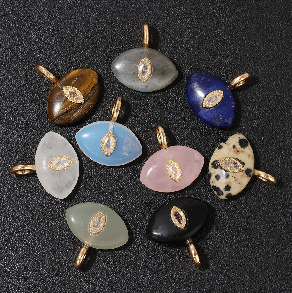 1PC Natural Stone Evil Eye Pendant Tiger Eye Rose Quartz Obsidian Lapis Lazuli Charm For Jewelry Making DIY Necklace Accessories