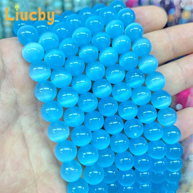 Light Blue Cat Eye Beads 6-10mm DIY Jewelry Making