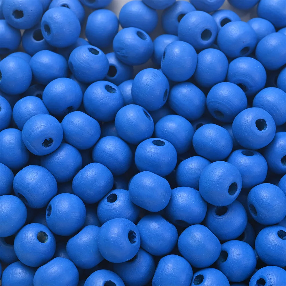200Pcs 8mm Red White Blue Round Wooden Beads Smooth Spacer Beads For Diy Keychain Necklace Bracelet Jewelry Making Accessories