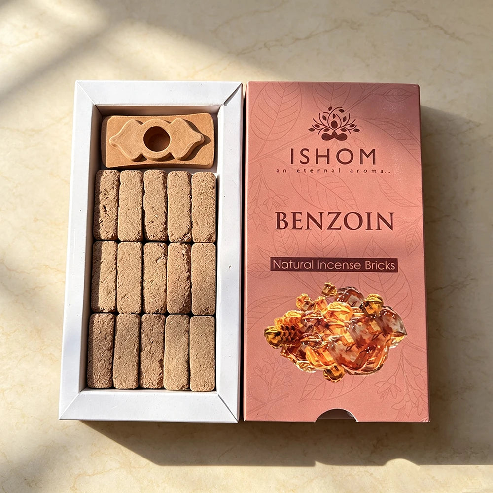 Handmade Indian Incense Bricks, BLACK OUDH & BENZOIN Natural Smudge Bricks with Base, Home Indoor Aroma Space‑Purifying Incense
