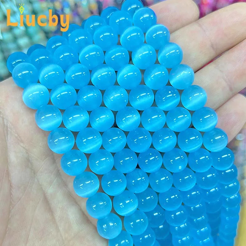 Light Blue Cat Eye Beads 6-10mm DIY Jewelry Making