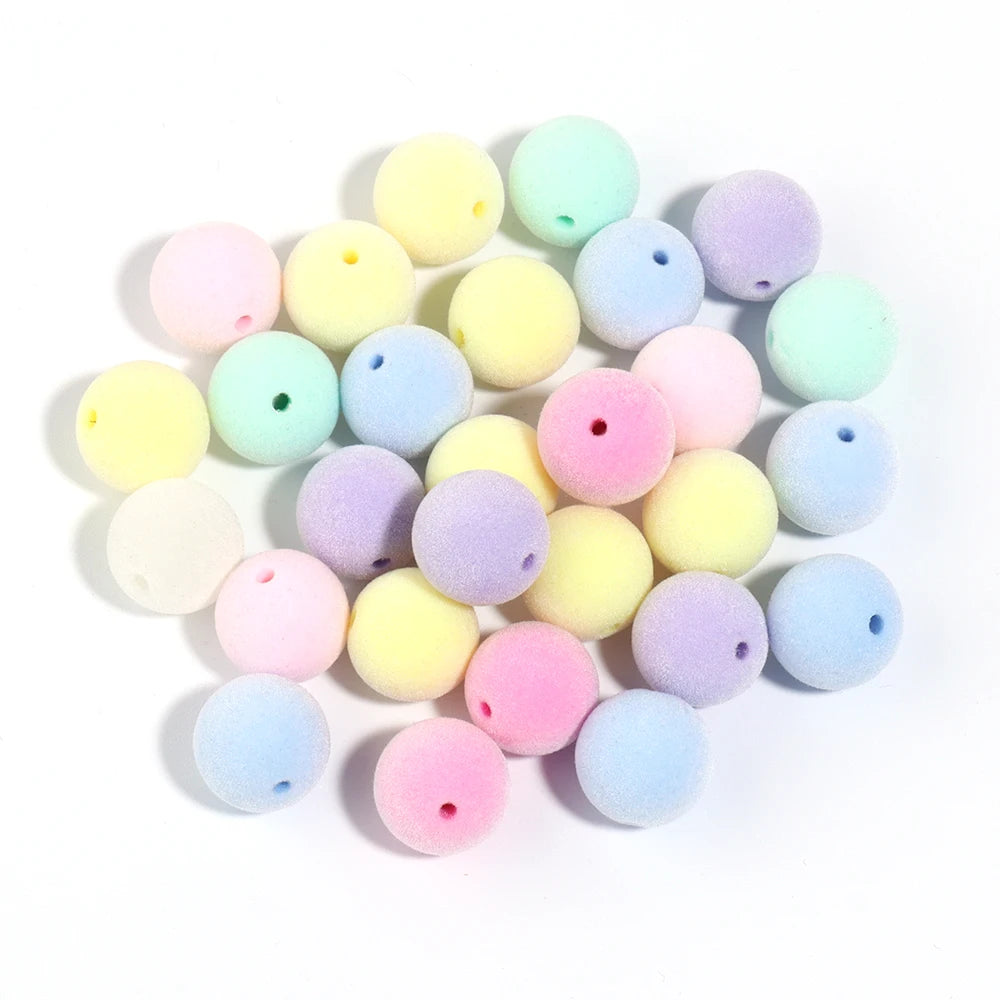 16mm Colorful Acrylic Flocking Velvet Ball Beads 10pcs