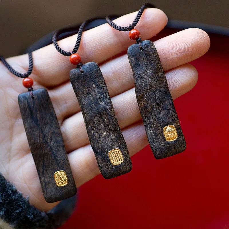 Natural wild old material Brunei agarwood pendant inlaid with gold necklace five scriptures and six words of proverbs pendant