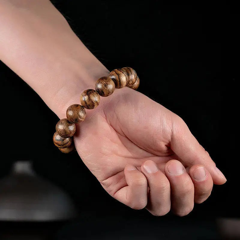 Authentic Old Kalimantan Agarwood Buddhist Beads 16mm Wooden Bracelet for Men Collectible Gifts