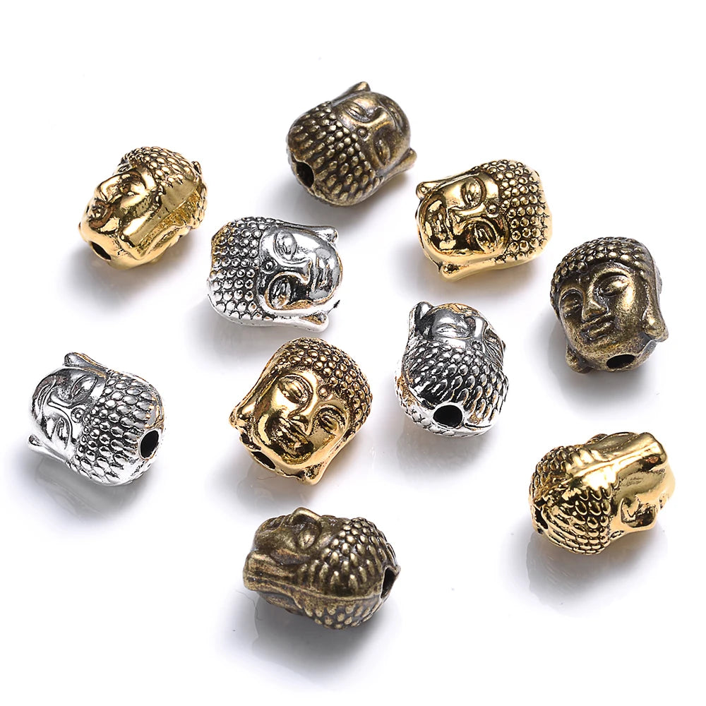 10Pcs 9x11mm Mix Buddha Head Metal Beads Charms Yoga Spacer Beads For Making Beaded Bracelet DIY Craft Keychain Jewelry Findings