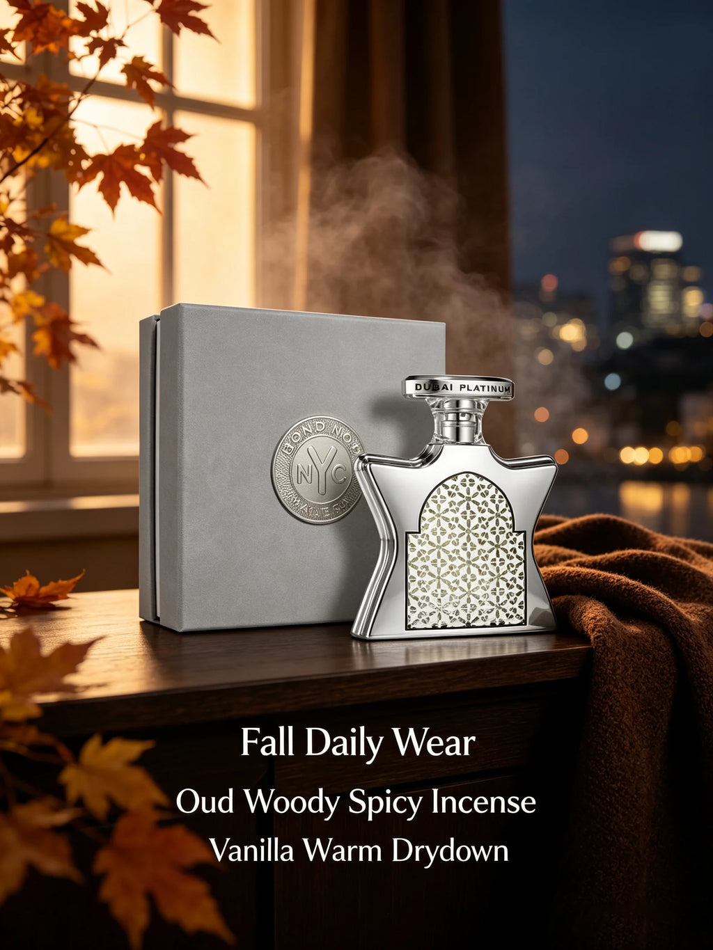 Bond No. 9 Dubai Platinum EDP Unisex Perfume, 3.4 fl oz/100ml, 1 Bottle, Oud Woody Spicy Incense Vanilla Long Lasting Fragrance, Birthday Gift, Fall, Halloween, Thanksgiving, Black Friday, Christmas, New Year Holiday Gift