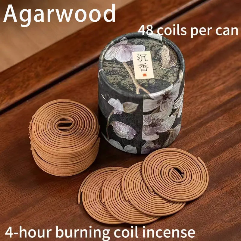 48Pcs Incense Coils with Rose, Osmanthus, Mugwort, Sandalwood, and Agarwood Scents, 4-Hour Burning Time, Indoor Floral Fragrance, Air Purification, Long-Lasting Fragrance