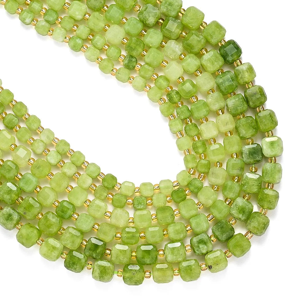 6/8/10mm Olivine Natural Stone Beads Square Loose Spacer Beads For DIY Jewelry Making Bracelets Necklaces Earrings Accessories