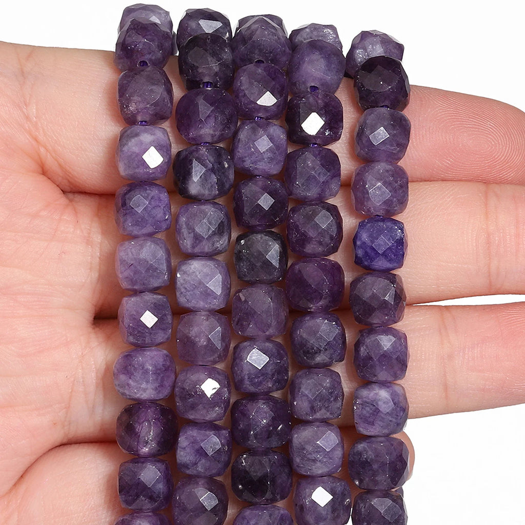 Natural Amethyst Beads 7-8mm Faceted Square Cube Loose Beads