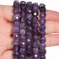 Natural Amethyst Beads 7-8mm Faceted Square Cube Loose Beads