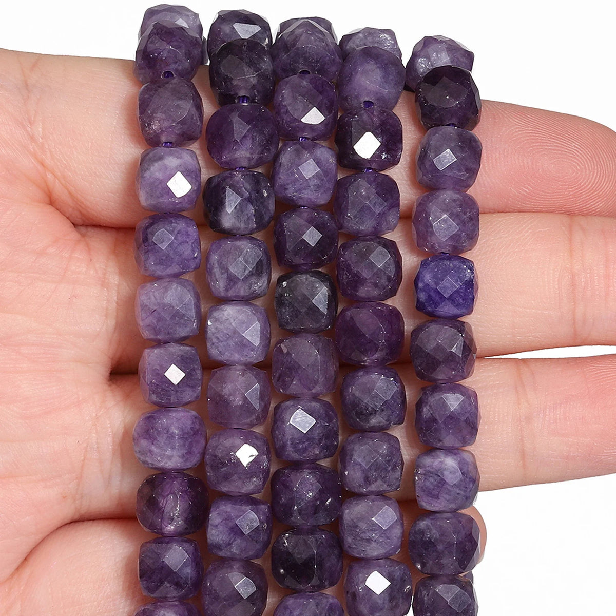 Natural Amethyst Beads 7-8mm Faceted Square Cube Loose Beads