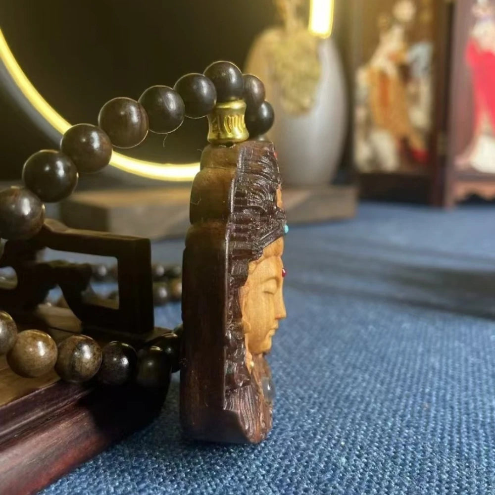 Natural Agarwood Tara Guanyin Head Bodhisattva Pendants Wood Carving Men Women Personalized High-end Necklaces Fashion Jewelry