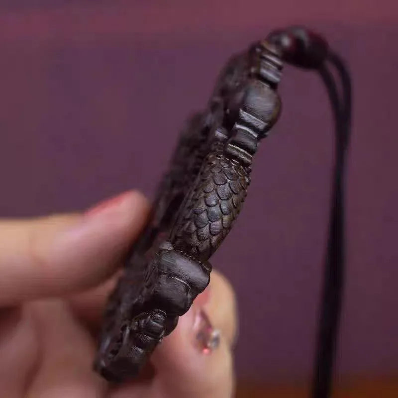 Hand-Carved Agarwood Dragon Pendant Necklace 10.5cm