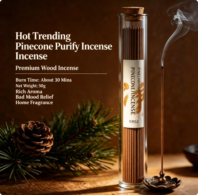 Hot Trending XMSJ Pinecone Purify Incense,50g,Natural Wood Scent,Burn About 30 Mins for Home Yoga Meditation Room Refresh.