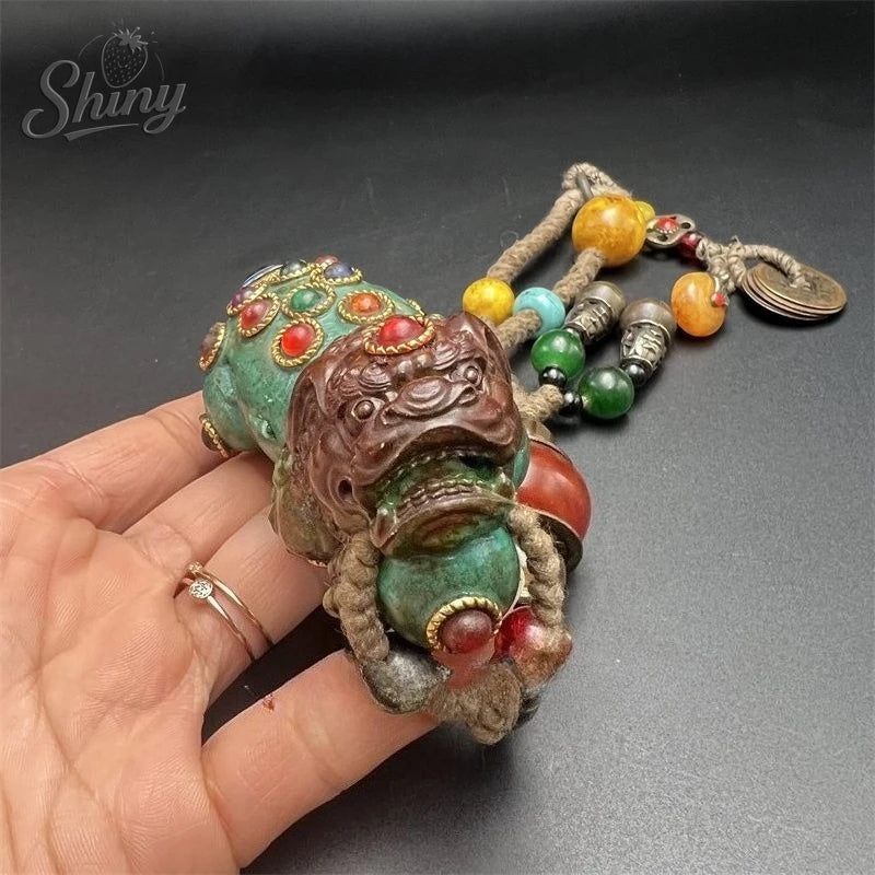 Hand-carved Turquoise Pixiu Stone Statue Fengshui Ornament