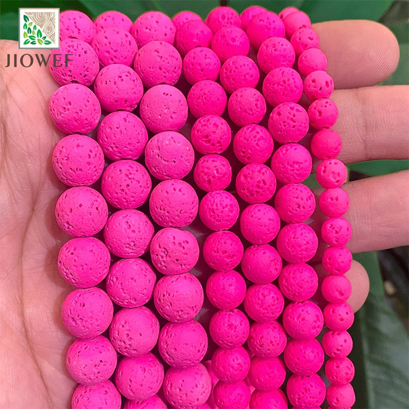 Rose Pink Lava Volcanic Rock Round Beads Natural Stone For Jewelry Making DIY Bracelet Ring Earrings 15'' Strand 4/6/8/10mm
