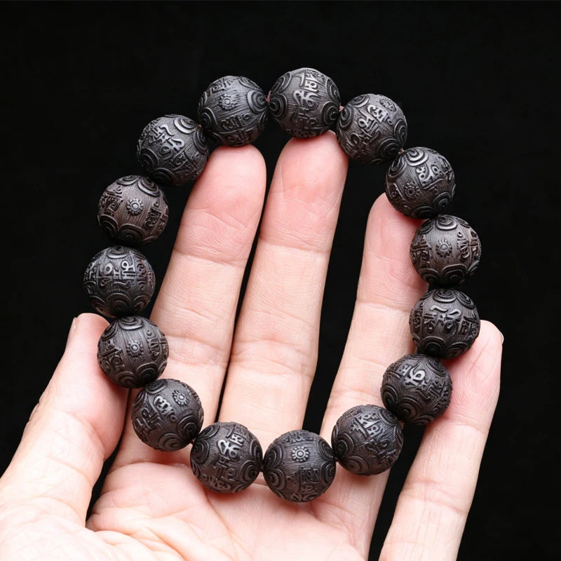 Beaded Bracelet Ebony Feng Shui  Zen Amulet 20 MM Beaded Necklace Bracelet Men's Good Luck Gift