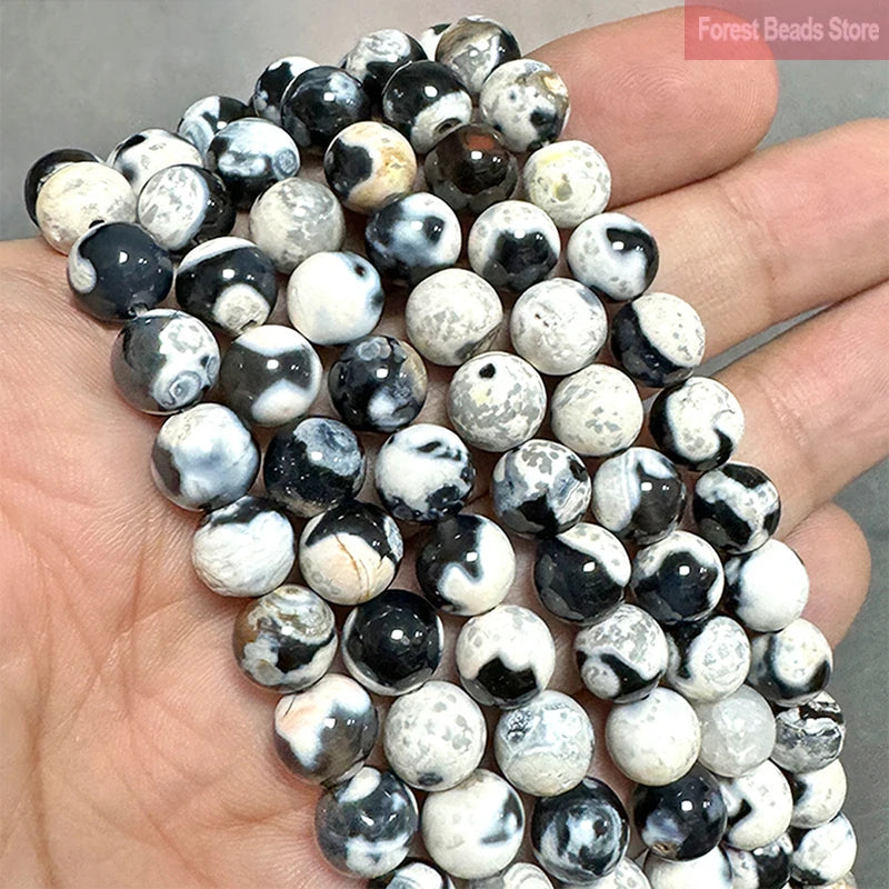6/8/10mm Natural Stone White Frost Cracked Fire Agates Round Loose Beads Diy Bracelet Necklace for Jewelry Making 15'' Strand
