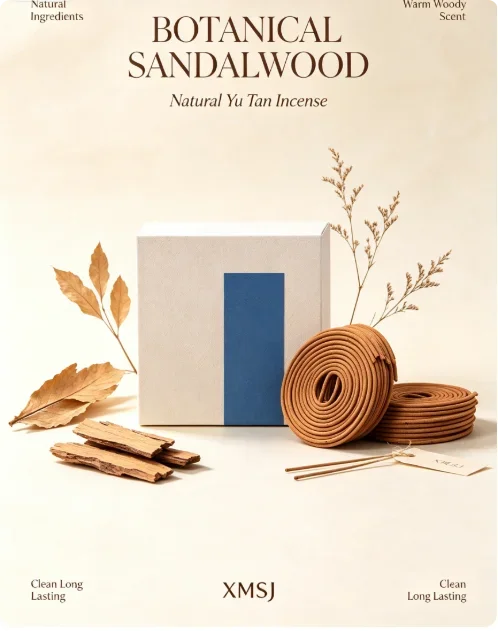 Yu Tan Natural Sandalwood Coil Incense 110g Approx. 40 Sticks Warm Woody Scent for Home Meditation And Yoga