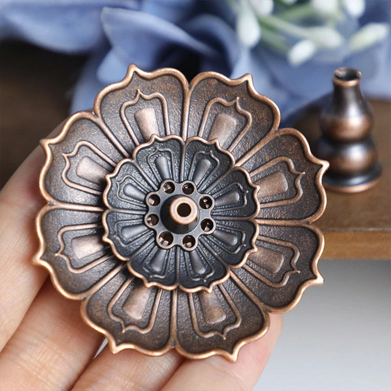 1PCS Lotus Alloy Incense Burner Stick Holder Home Buddhism Line Incense Plate Sandalwood Coil Base Temples Delicate Home Decor