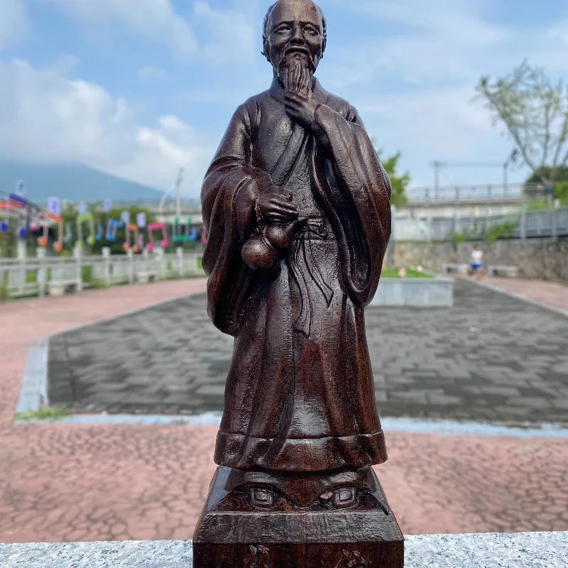 Hand-Carved Agarwood Huatuo Statue 10.6 Feng Shui Figurine