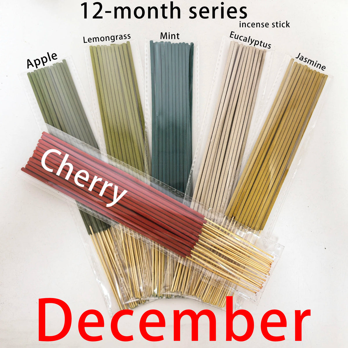 126 Pieces/6 Sets, 12-Month Seasonal Series Combination Set of 22cm Incense Sticks, Including Sandalwood, Agarwood, Dragon's Blood, Cherry, Rose, Jasmine, Watermelon, Strawberry, Cherry, Passion Fruit, Iris, Lavender,