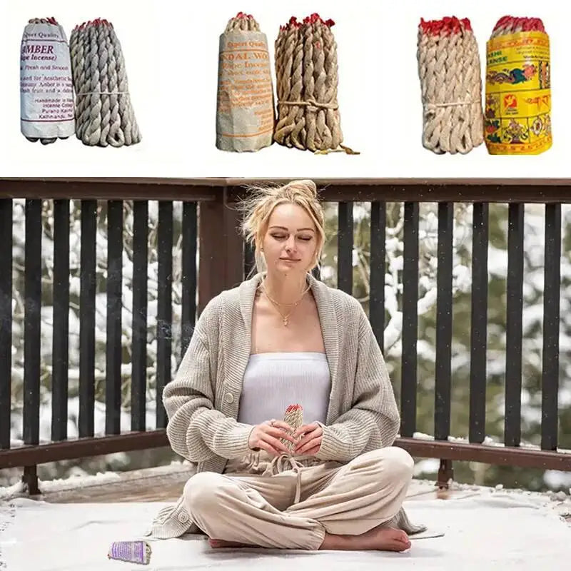 40PCS Handmade Nepal Traditional Handmade Rope Incense Cedar Aromatherapy Burning Rope Fragrance Yoga Meditation Sandalwood