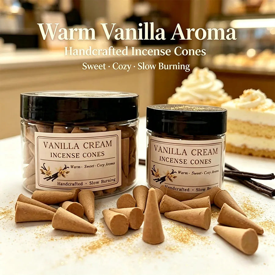 Creamy Vanilla Aromatherapy Cones, Naturally Handmade, Long-Lasting Slow-Burning, Gentle and Sweet Scent, for Relaxation and Sleep, Cozy Home Fragrance, Yoga and Meditation, Indoor and Outdoor Use, Gift.