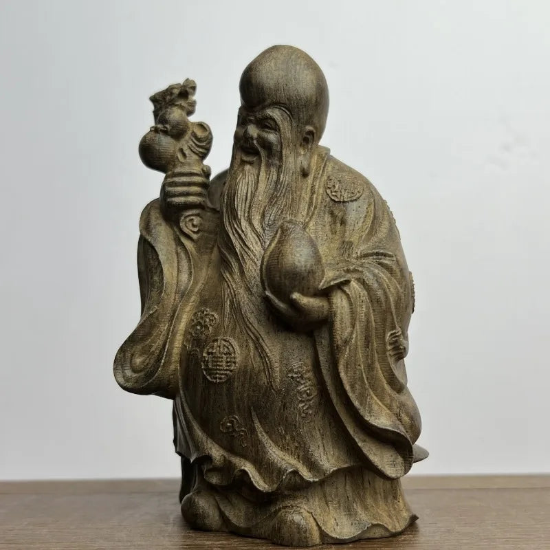 Hand-Carved Agarwood Longevity God Statue 4.5x2.2x2.9