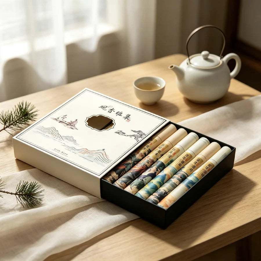 400pcs Ten‑Tube Chinese Ink Painting Incense Gift Box, Sandalwood Agarwood Multi‑Fragrance Aroma Sticks, Home Decor Festival Gif