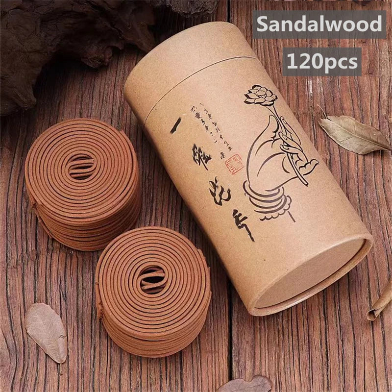 120-Pack Sandalwood Coil Incense, 3-4 Hour Burn, Natural Aromatherapy